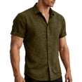 thumbnail image 2 of Mifsaly Men's Linen Shirts Casual Button Down Short Sleeve Shirt Lightweight Breathable Vacation Summer Beach tops Regular Fit Business Casual Tropical Outfits Army Green,L, 2 of 9