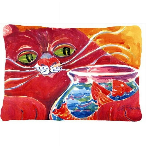 Big Red Cat at the fishbowl Indoor & Outdoor Decorative Fabric Pillow