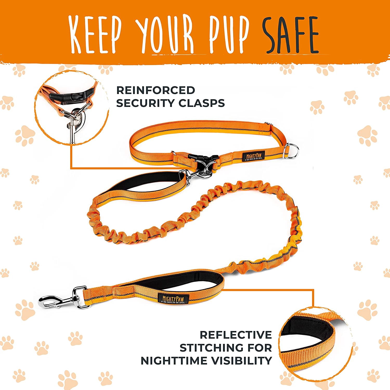 Mighty Paw Hands Free Bungee Leash 2.0 | 4? Dog Lead W/ Dual Padded Traffic Handles For Running, Hiking & Jogging.
