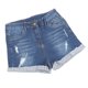 thumbnail image 5 of Pantalones cortos ajustados para mujer, de color liso, con bolsillos y agujeros, de cintura media, rectos, para verano, azul oscuro, XL, 5 of 14