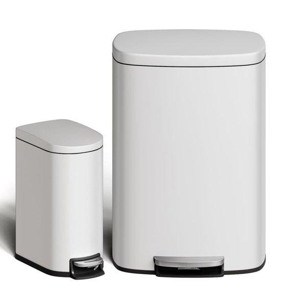 Garvee Ensemble de Bacs à Déchets à Pédale, Lot de 2, 13,2 Gallons et 2,6 Gallons, Blanc