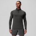 thumbnail image 2 of Men's Fitness Tops Elasticity Slim Fit Quarter Zip Long Sleeved Tops Grey XS, 2 of 8