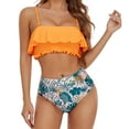 thumbnail image 2 of Soidarity Traje de baño dividido para mujer, traje de baño con volantes y tirantes Chinlon, ropa interior estampada para vacaciones, traje de playa, Deportes acuáticos Naranja L Soidarity OD021142-08, 2 of 6