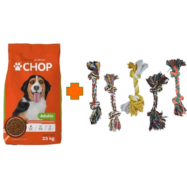 Paquete Chop adulto 25 kg + 1 juguete hueso de hilo multicolor Fancy pets
