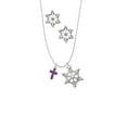 thumbnail image 2 of Delight Jewelry Silvertone Small Purple Crystal Cross Silver tone Snowflake Charm Necklace and Stud Earrings, 2 of 4