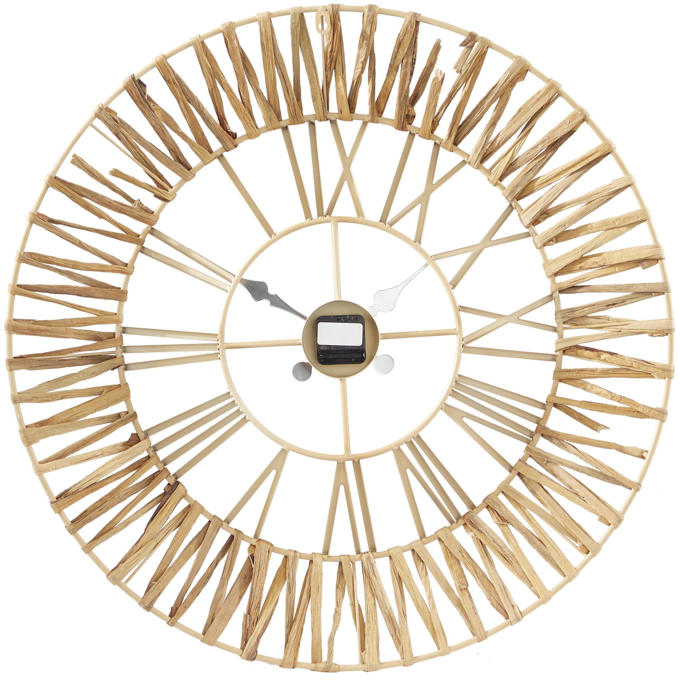 DecMode 31" Brown Seagrass Woven Wall Clock with Gold Metal Frame
