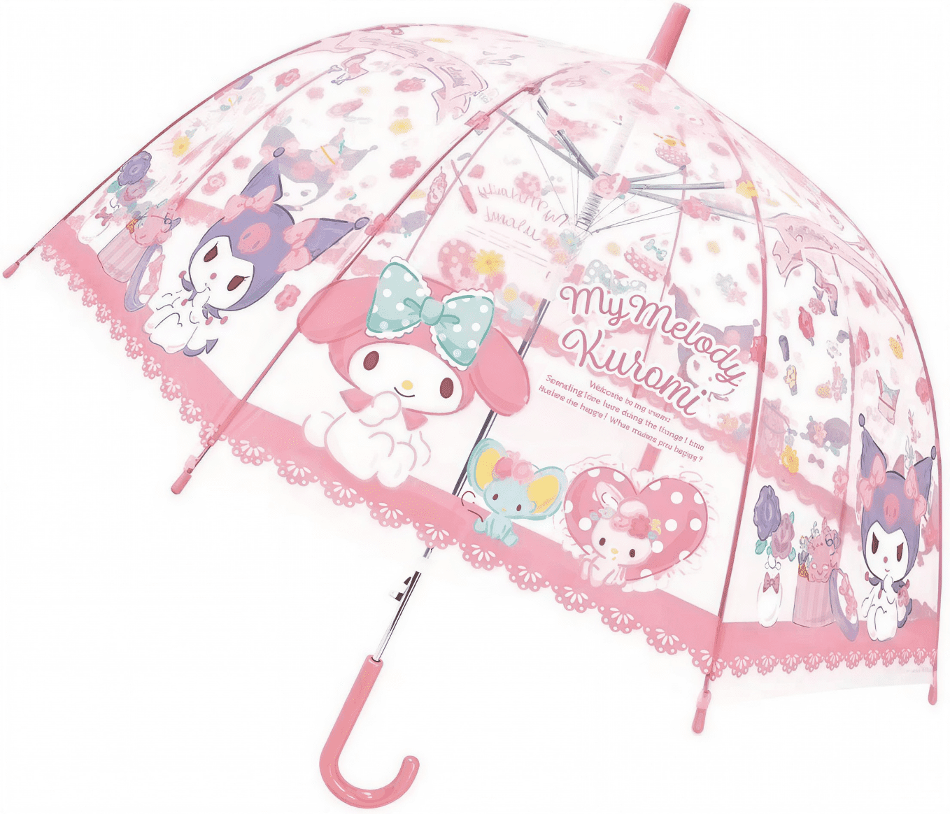 Sanrio My Melody & Kuromi Cute Fashionable Dome-Shaped Vinyl Stick Umbrella, Multicolor, 1