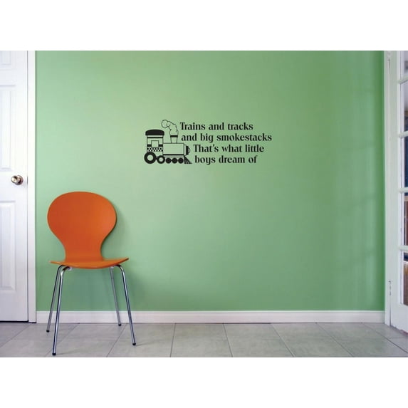 Custom Decals Trains and tracks and big smokestacks. That's what little boys dream of. Wall Art Size: 20 Inches x 40 Inches Color: Black