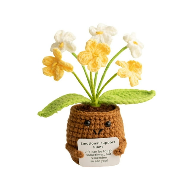 JAKANYQ Mini Positive Crochet Potted Crochet Of The Valley With Positive Cards Inspirational Crochet Flower Pot Decoration Positive Crochet Toy Plush Toy