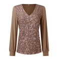 thumbnail image 5 of YDFCWXW Sequin Tops for Women Party Night Sexy V Neck Long Sleeve Shirts Shiny Blouses Glitter Cocktail Holiday Tops (Beige, S), 5 of 5