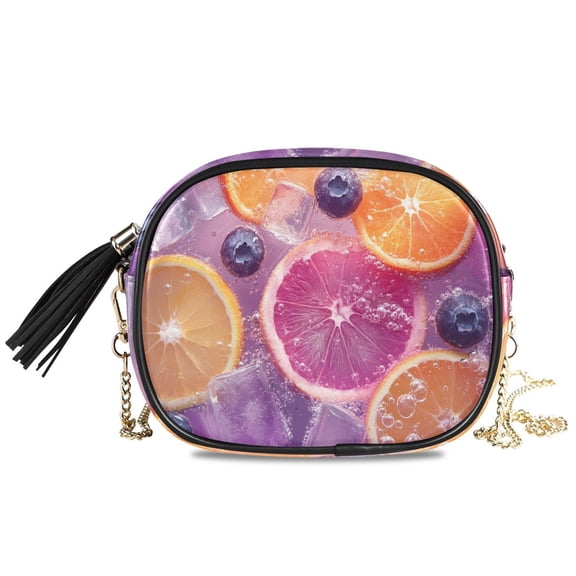 Womens Casual Chain Shoulder Bag Simple style Citrus Slices Blueberries Ice Crossbody Bag