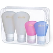Travel bottles, TSA Approved Carry-on Travel Size Refillable Tubes, BPA food safe, For toiletries Shampoo, Conditioner, , Soap, Set of 4 (2 3oz / 2 1.25oz)