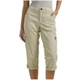 thumbnail image 3 of CFLVAEK Capri Cargo Pants for Women with Pockets Loose Fit High Waisted Twill Capris Comfy Wide Leg Hiking Cropped Pants Casual Summer Beach Vacation Capris Khaki M, 3 of 9