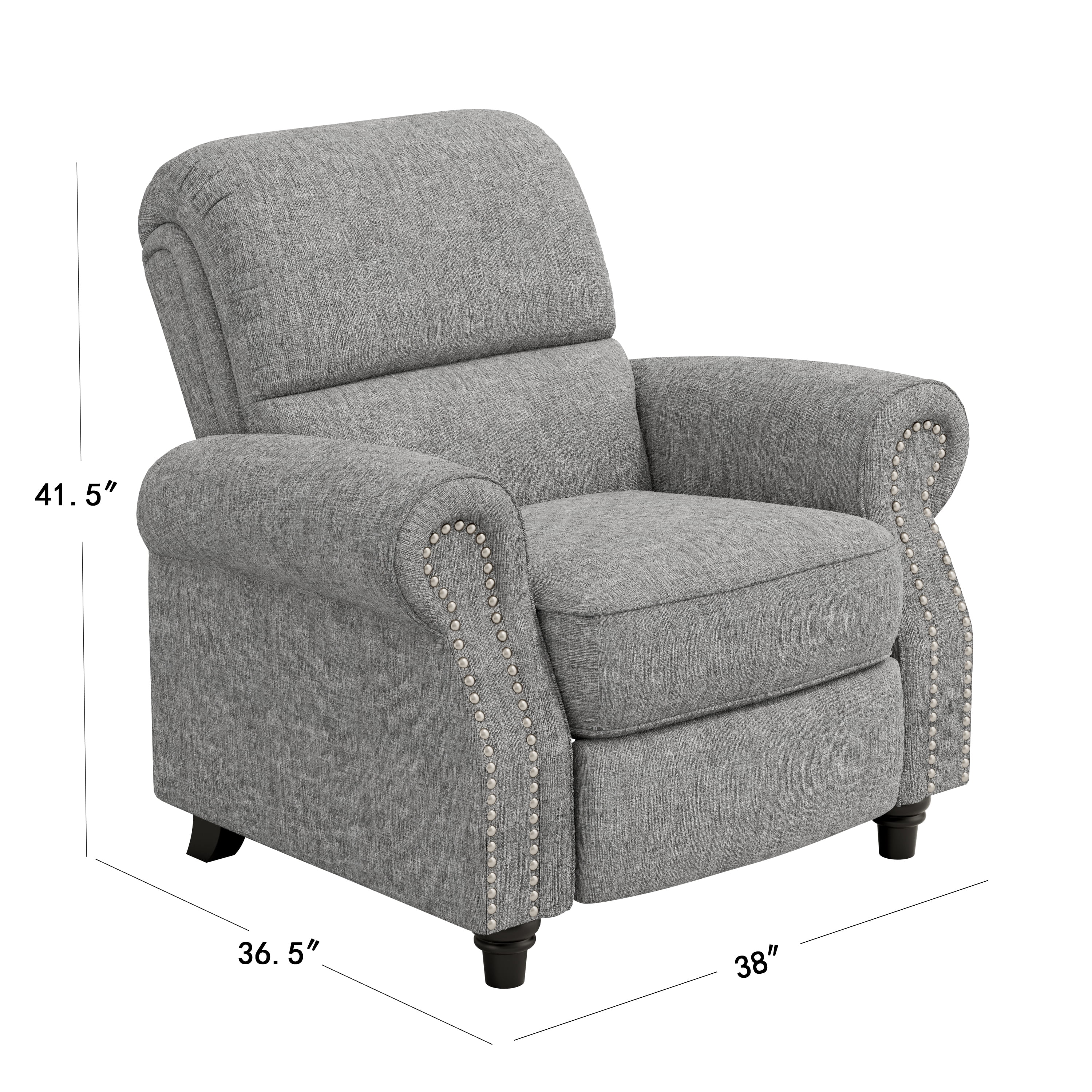 Homesvale Cari Push Back Recliner Chair with Nailheads, Light Gray Polyester, Living Room Recliner