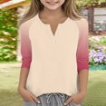 thumbnail image 2 of Grblisyd Girls Shirts Size 10-12 3/4 Sleeve Henley Shirts Button Down V Neck Raglan Tops Loose Color Block Blouse, 2 of 7
