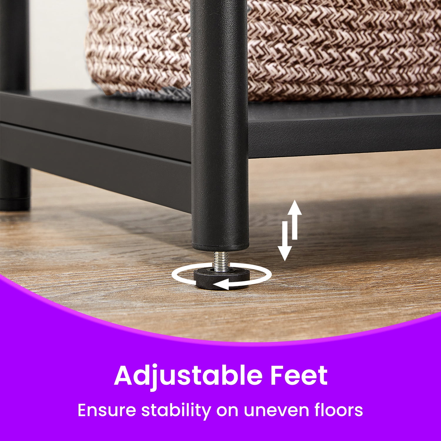 LEDREM Industrial 2-Pack Accent End Tables, Sturdy Steel Frame & Particleboard, Easy assembly, Adjustable Feet Slim Side Table, Black