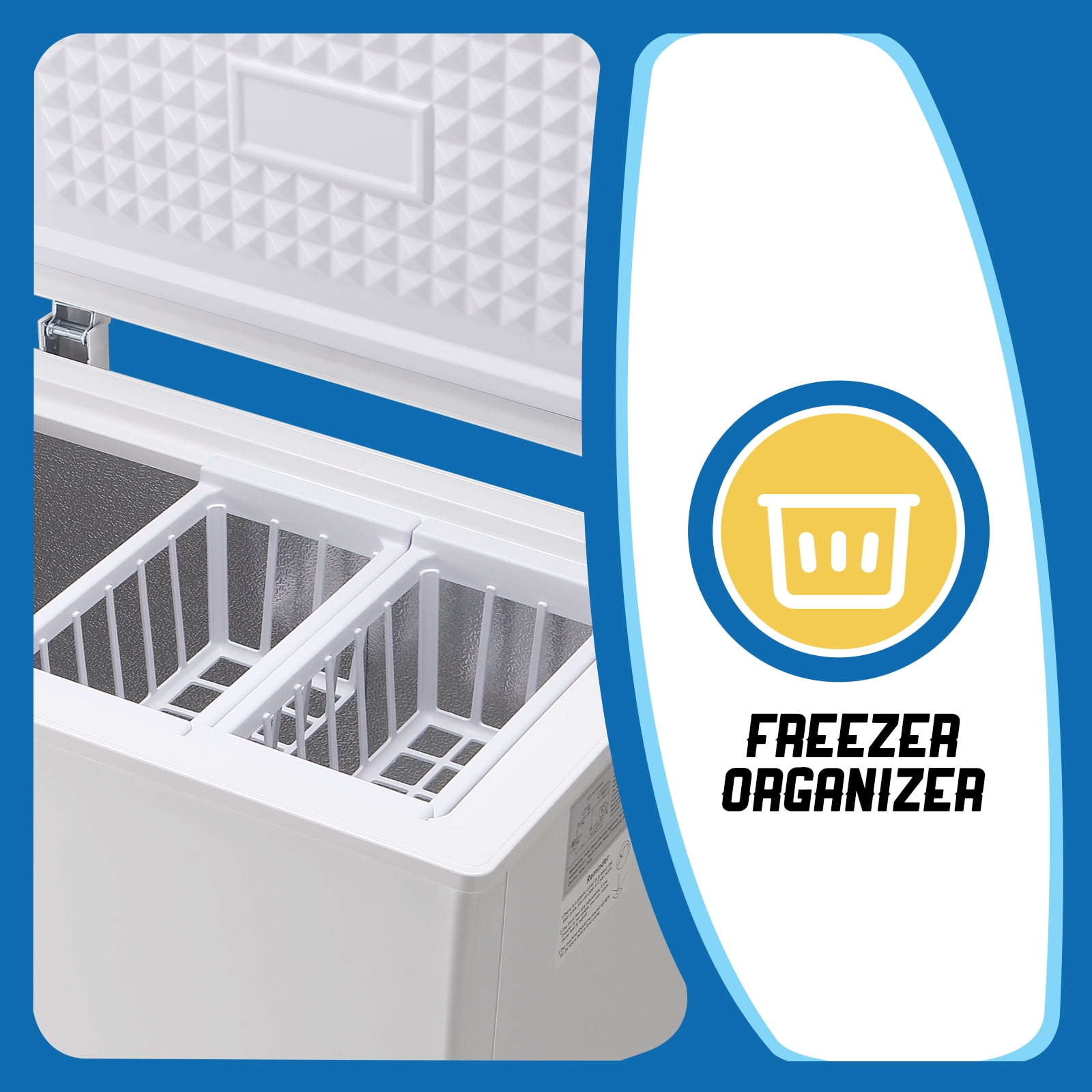 TACOOL Mini Chest Freezer 4.35Cu.ft with Two Removable Baskets Small Freezer with 7 Control Thermostat Control from -11.2℉to 50℉WHITE
