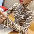 thumbnail image 2 of Yokua Turtleneck Sweater for Women Lightweight Animal Striped Slim Fitted Jumper Top, 2 of 14