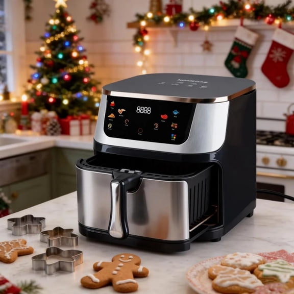 10QT Air Fryer, 6-in-1, Air Fry, Broil, Dehydrate, Crisp, Roast, Reheat, Bake, Dishwasher-Safe Airfryer basket, Stainless Steel