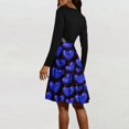 thumbnail image 4 of 2026 Valentine Dress for Women Retro Long Sleeve V-Neck Cocktail Dresses with Belt 3D Love Heart Print A-Line Dress Blue XL, 4 of 6