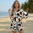 thumbnail image 3 of Xixirimido Cow Spot Colorful Floral Print Women's Loose Fit Beach Cover Up Shirt Dress Long Sleeve Button Up Swimsuit Cover Up with Side Slits for Summer, Size L, 3 of 7