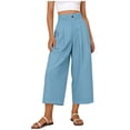 thumbnail image 2 of Mifsaly Linen Cropped Pants Women High Waisted Wide Leg Casual Summer Crop Pant Lightweight Flowy Work office Beach Vacation Outfits with Pockets Light Blue,L, 2 of 8