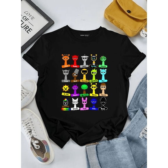Cute Kids Cartoon Game Sprunki Toys Names Fan Graphic Tee Unisex T-Shirt, S-5XL
