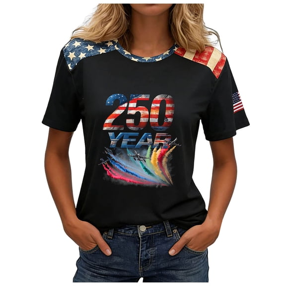 vigerkar 4th of July Shirts Women American Flag Patriotic Shirts USA Star Stripes Graphic T Shirt Short Sleeve Summer Tees (Black, 4XL)