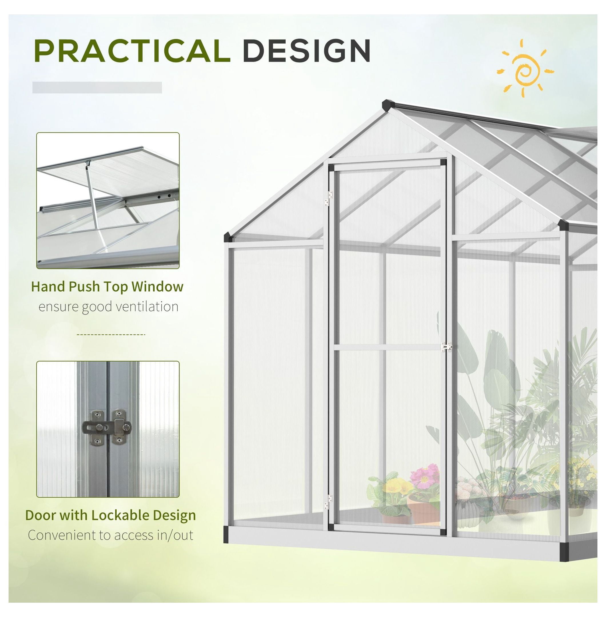 Walk-In Greenhouse - 10'x6' Polycarbonate Greenhouse for Winter - Plant Protector for Vegetables, Flowers, Herbs - UV Protection & Ventilation