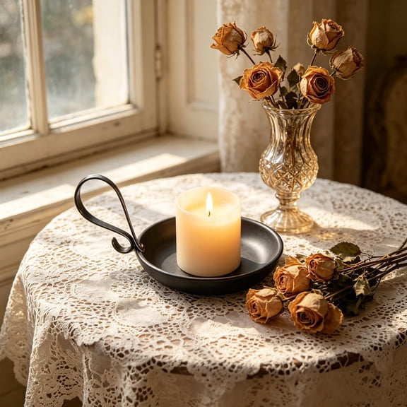 Metal Candle Holder with Handle for Pillar Candles, Ideal Dining Table Centerpiece and Home Decor
