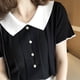 thumbnail image 5 of Guardurnaity Camisa de punto de manga corta con solapa para mujer, camiseta con bloque de color y botones, blanco Prendas para la parte del cuerpo Negro, 5 of 6