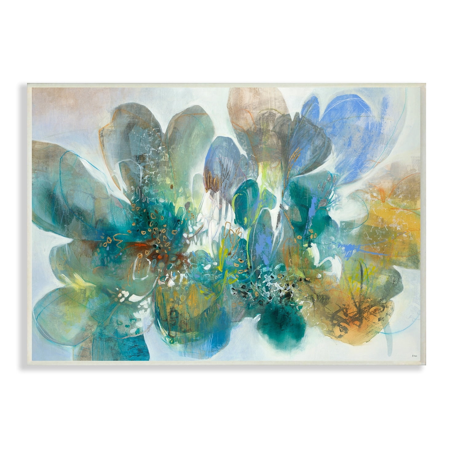 Stupell  Blue and Green Bright Painterly Florals Wall Plaque Art, 10 x 15, Proudly Made in USA 13 x 19