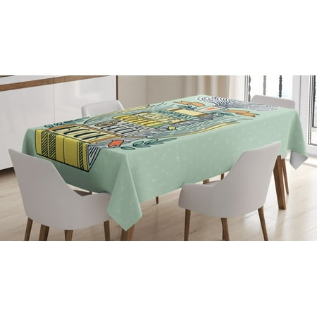 

Book Tablecloth Quote for Happiness Being Related to a Book Printed in Cartoon Style on a Set of Books Rectangular Table Cover for Dining Room Kitchen 52 X 70 Inches Multicolor by Ambesonne