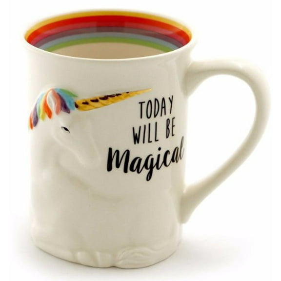 Enesco Today Will Be Magical Sculpted Stoneware Unicorn Mug - White with Rainbow Colors - 16 ounces