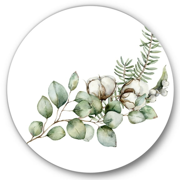 Designart 'Eucalyptus Branches With Christmas Bouquet' Traditional Circle Metal Wall Art 36x36 - Disc of 36