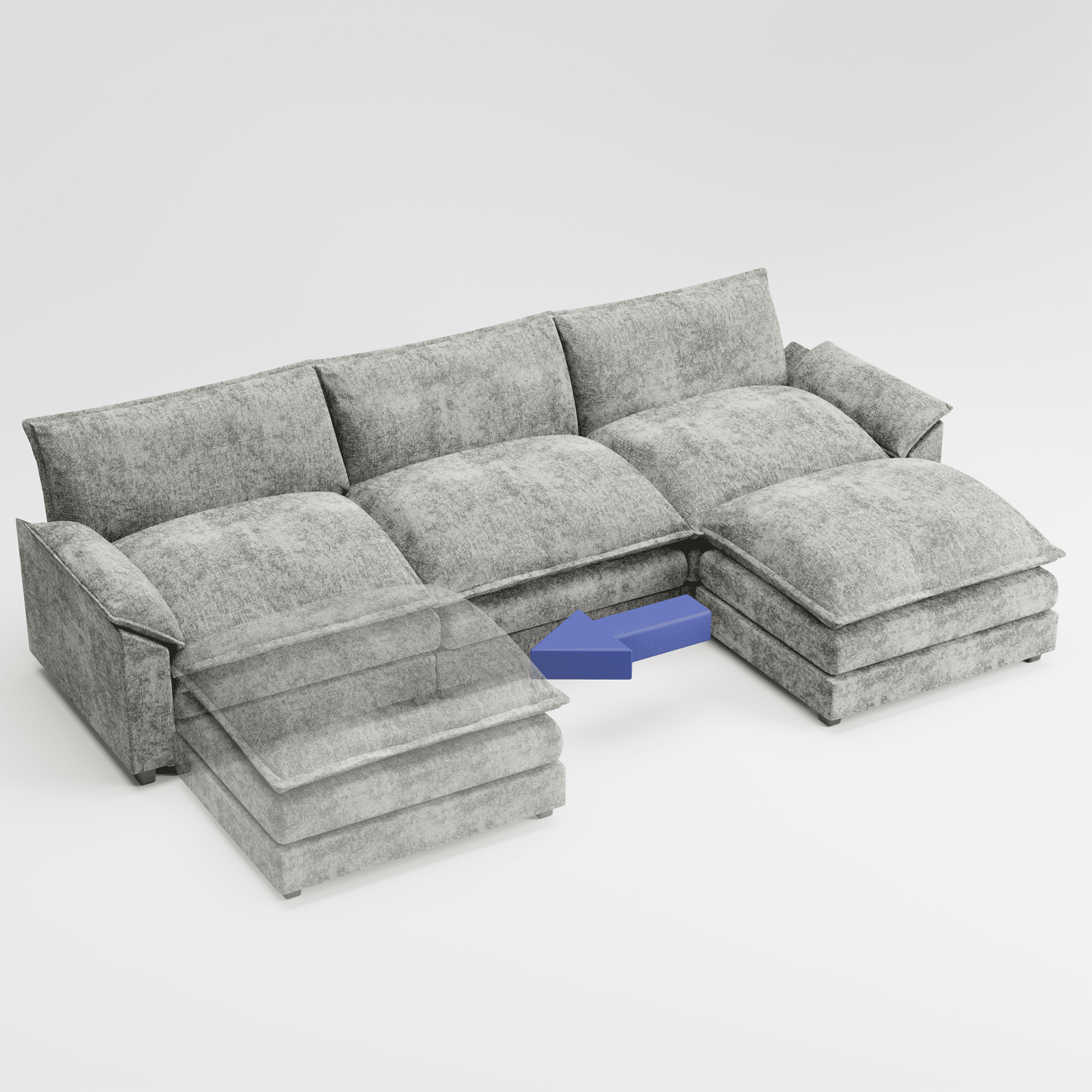 Homall Sectional Sofa 3-seat L-shaped Sofa with reversible toffee chair Movable Footrest Sofa,Gray