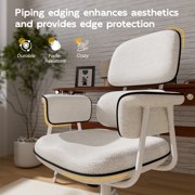 HomeZeer Executive Mid Century Modern Office Chair, White Linen Fabric with Memory Foam Wide Seat, Split Back, Padded Arms & Adjustable Height, Vintage Desk Chair for Home Office, Wheels Included