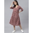 thumbnail image 3 of Janasya Indian Women's Maroon Cotton Floral Print Angrakha Western Dress, 3 of 8