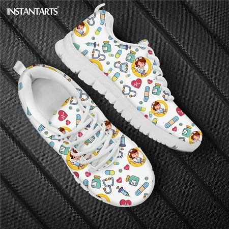 

Cartoon Nurse Pattern Flat Shoes Women Summer Mesh Breathable Lace Up Sneaker Nurse Jogging Shoe Lightweight Woman Sneakers