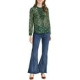 thumbnail image 3 of INSPIRE CHIC Women's Ruffle Collar Long Sleeve Button Down Floral Shirt S Dark Green, 3 of 7