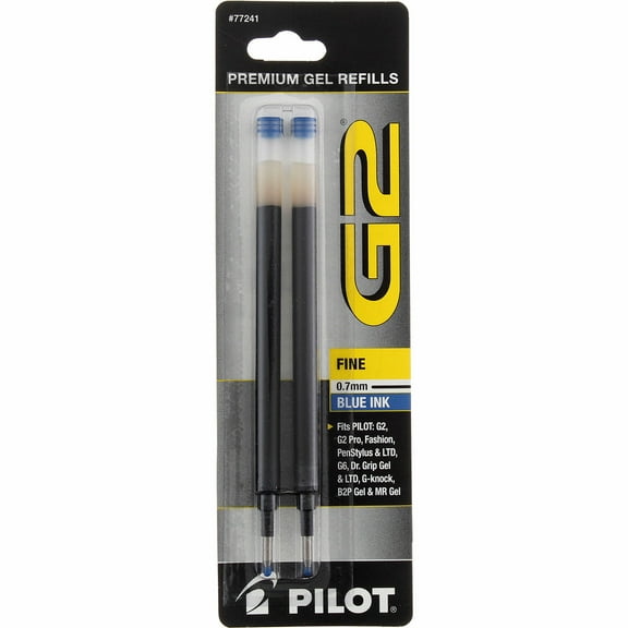 Pilot G2 Gel Ink Pen Refills, Fine Point, 0.7mm, Blue Ink, 2 Pack