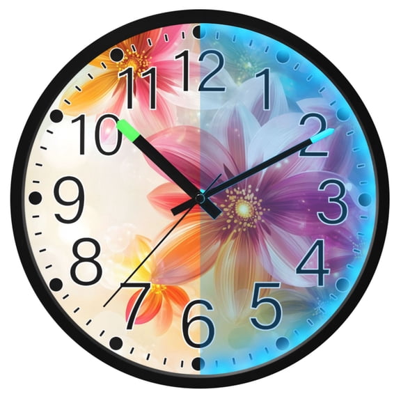 Ryvnso Romantic Colorful Flower 12 Inch Night Light Wall Clock Silent Battery Operated Luminous Clocks