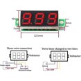 thumbnail image 4 of Mini voltímetro de 4 piezas, voltímetro digital de CC de 0,28 pulgadas, 0-100 V CC, probador de voltaje de panel de 3 cables, pantalla LED, mini voltímetro, 4 colores rojo/amarillo/verde/azul, 4 of 5