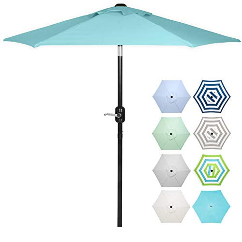Punchau 6 Ft Outdoor Patio Umbrella, Easy Open/Close Crank and Push Button Tilt Adjustment - Aqua Market Umbrellas