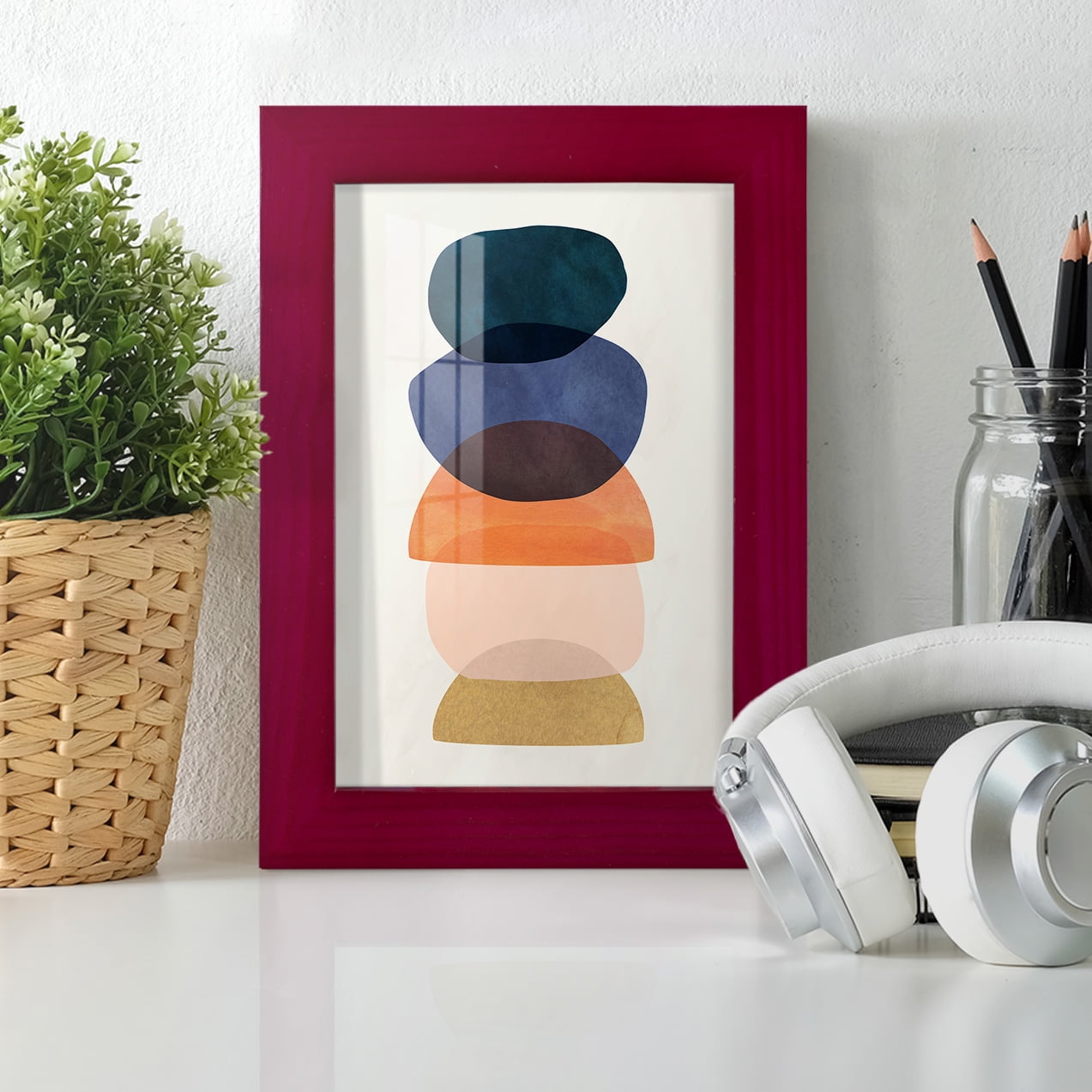 Mod Pods I -Framed Print w/glass-Cherry Red
