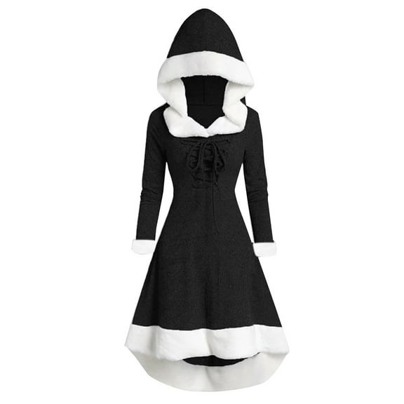 Women's Fashion Hooded Long Sleeve Patchwork Party Winter Casual Dress Elegant Comfortable Stylish Trendy Outfit