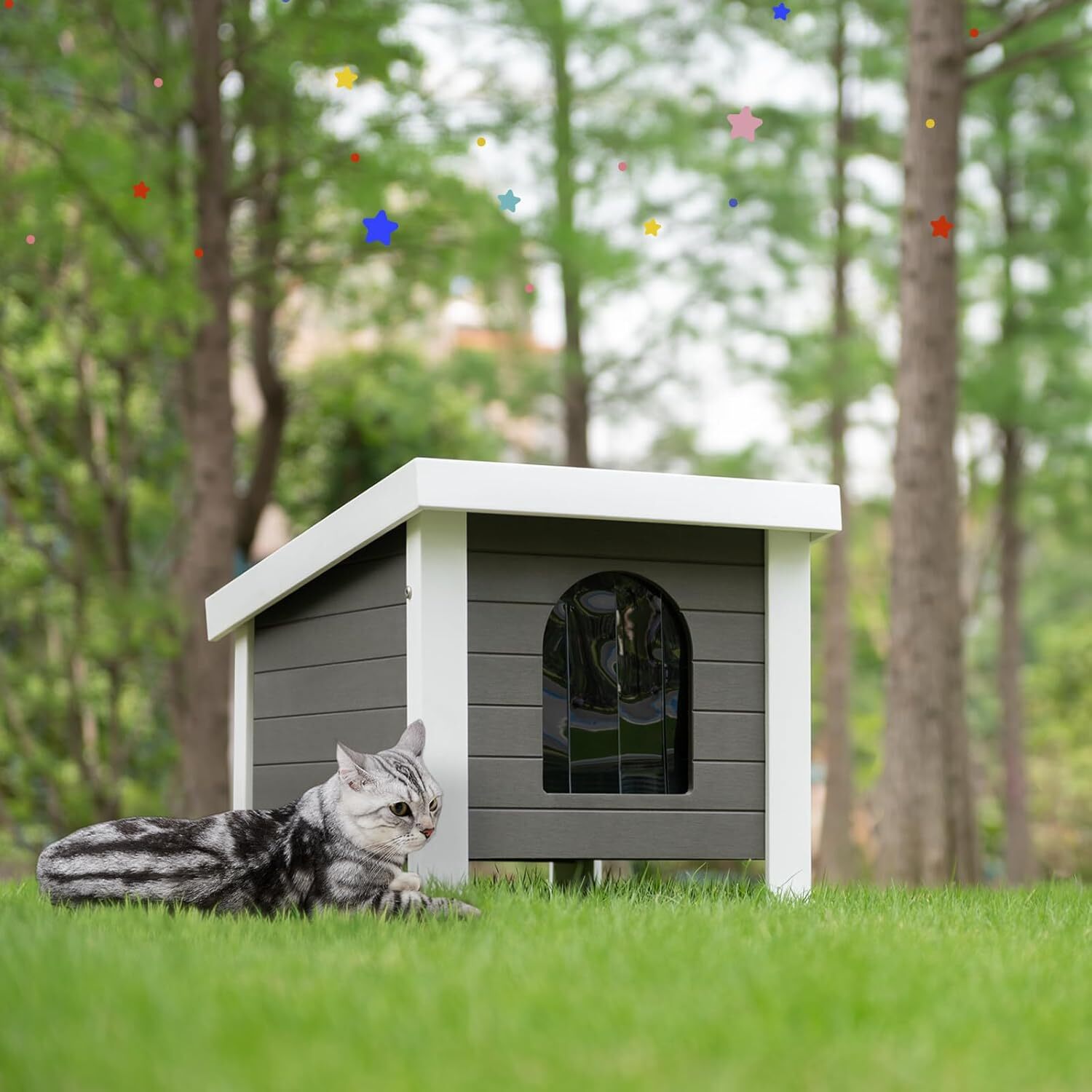 GONICHA 24 "Poly Lumber Outdoor Cat House, Weatherproof Cat Houses for Outdoor Cats, Feral Cat Shelter with Vent Plugs for Outdoor and Indoor - Gray