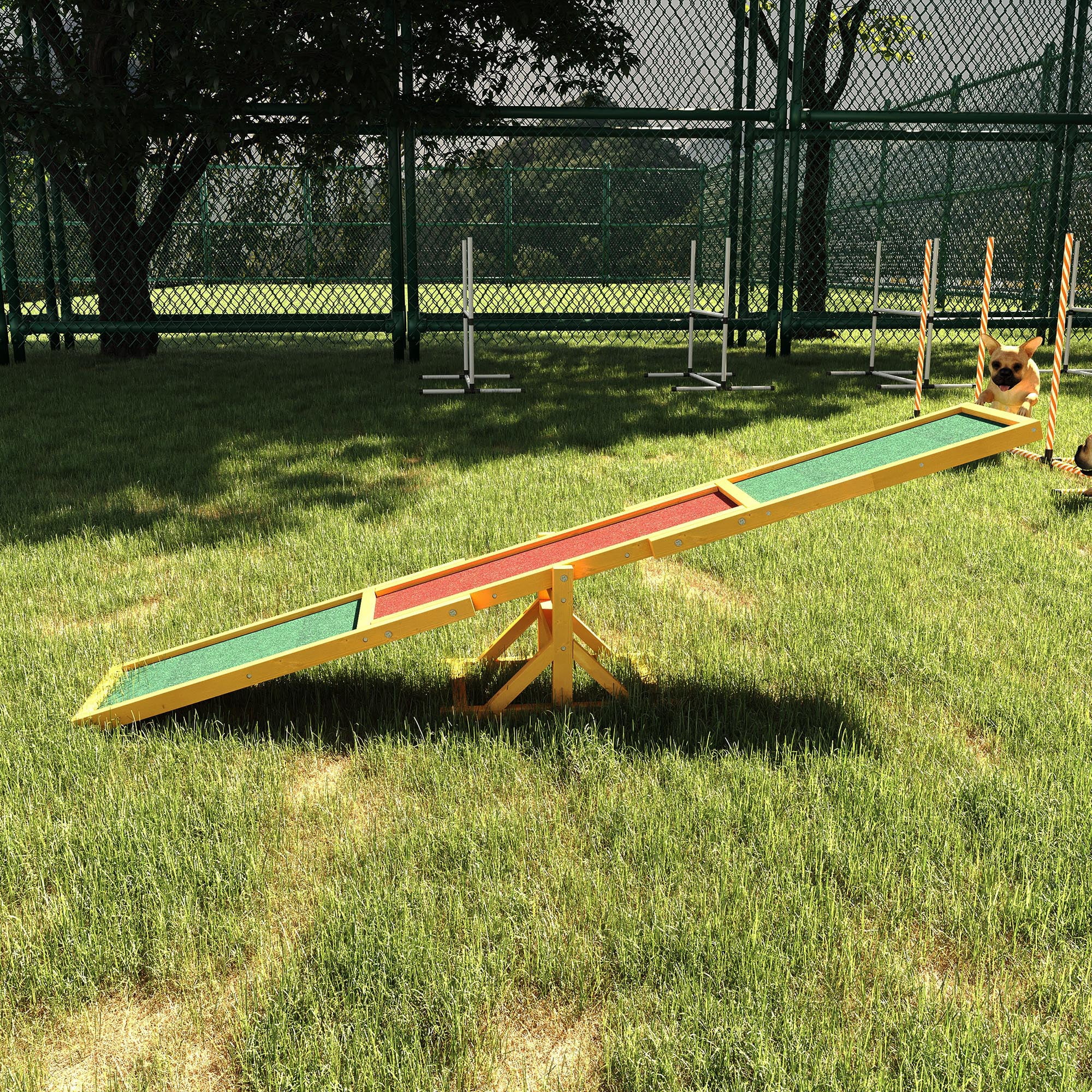 PawHut Wooden Dog Agility Seesaw for Training and Exercise, Platform Equipment Run Game Toy Weather Resistant Pet Supplies, Natural
