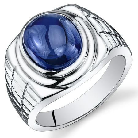 Peora 8.00 Ct Men's Created Blue Sapphire Engagement Ring in Rhodium-Plated Sterling Silver