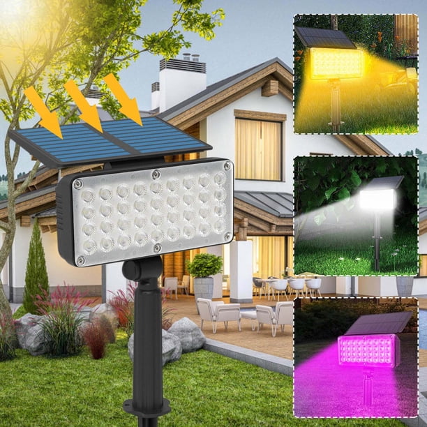 Fiudx Aplique Solar de Pared para Exterior, Lámpara de Jardín de 36 Led, Cabezal Ajustable, Resistente Al Agua Ip65, Sensor de Luz Automático, Decoración de Patios y Terrazas, Fácil Instalación, Jueg